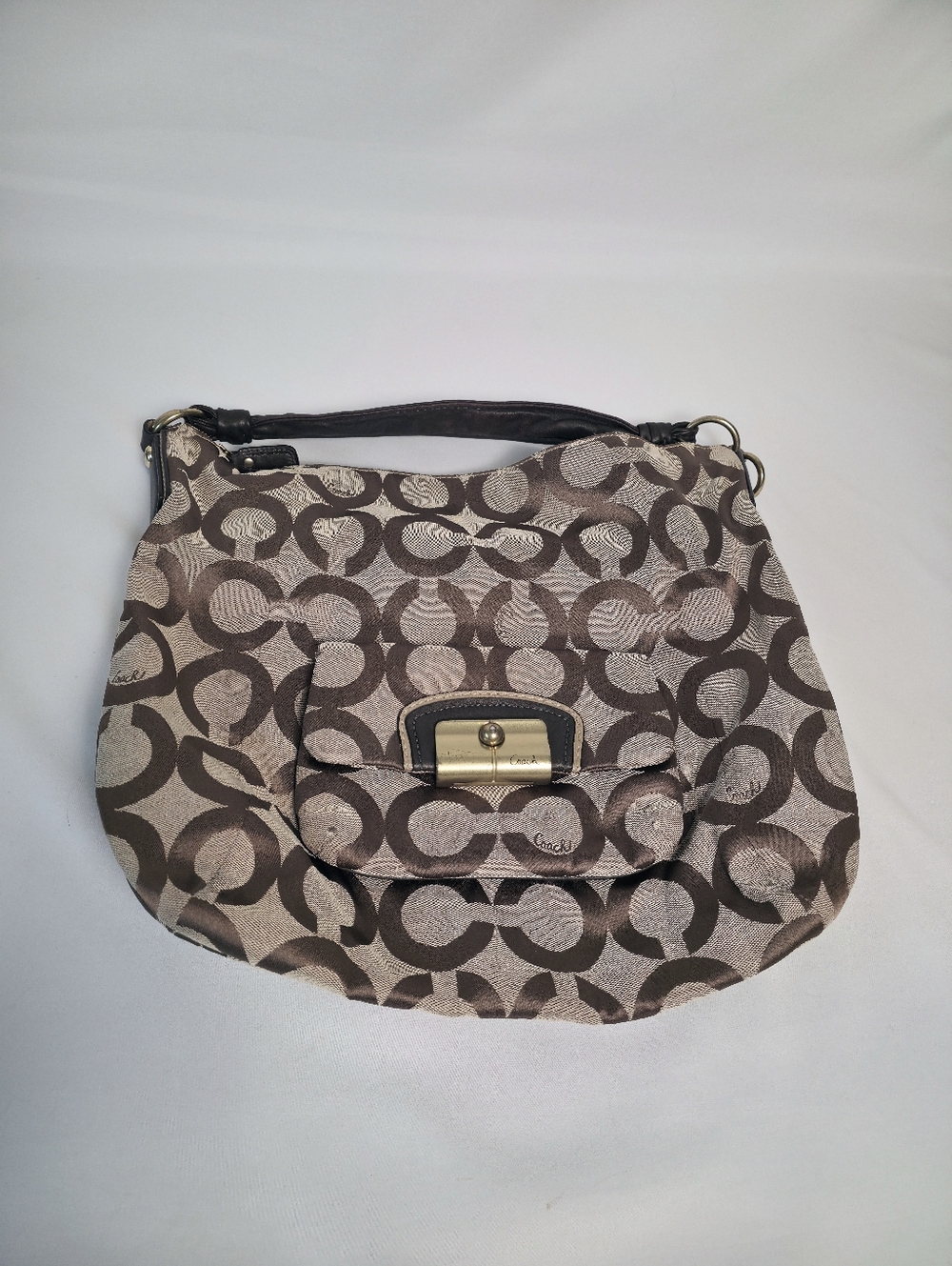 PROJECT Coach Kristen Hobo Tan Brown Sateen Canvas Monogram Slouchy Shoulder Bag